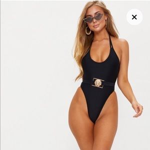 Black High Leg One Piece Swim Suit